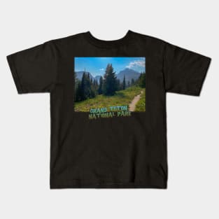 Wyoming State Outline (Grand Teton National Park - Taggart Lake Trail) Kids T-Shirt